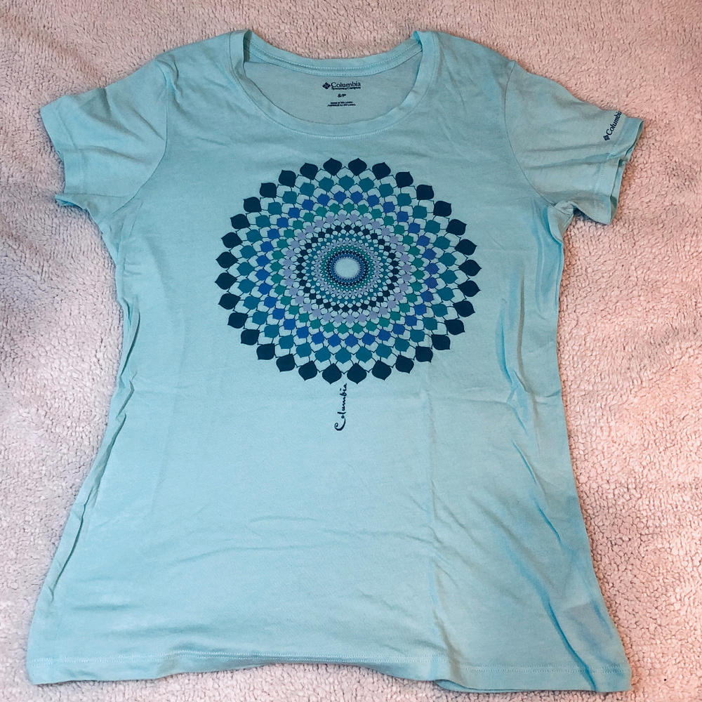 Columbia T Shirt Peacock Feather Design Size S